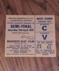 1981 FA Cup Semi Final vs Wolves TICKET