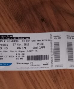 2011/12 FA Cup 5th Round Replay vs Stevenage (Unused) TICKET